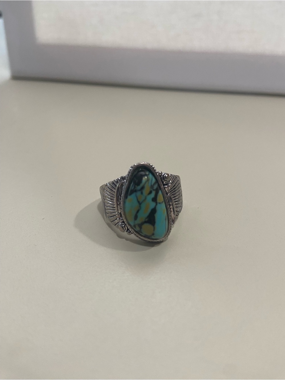 Faux Turquoise Stone Silver-Accent Women’s Ring
